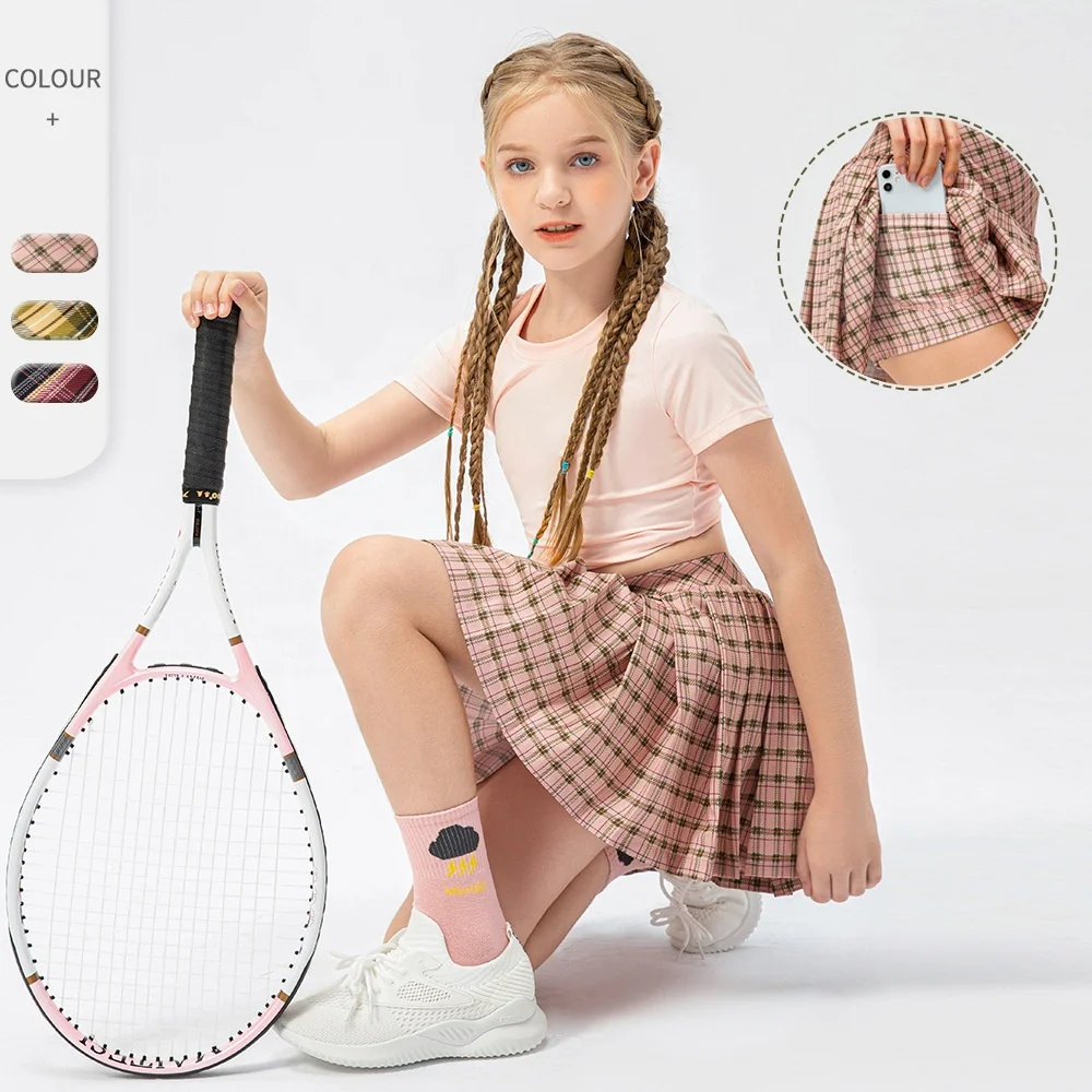 Custom Girls Tennis Wear Comfort Soft Lightweight Plaid Golf Dress with Pockets Quick Dry Pleated Tennis Skirt