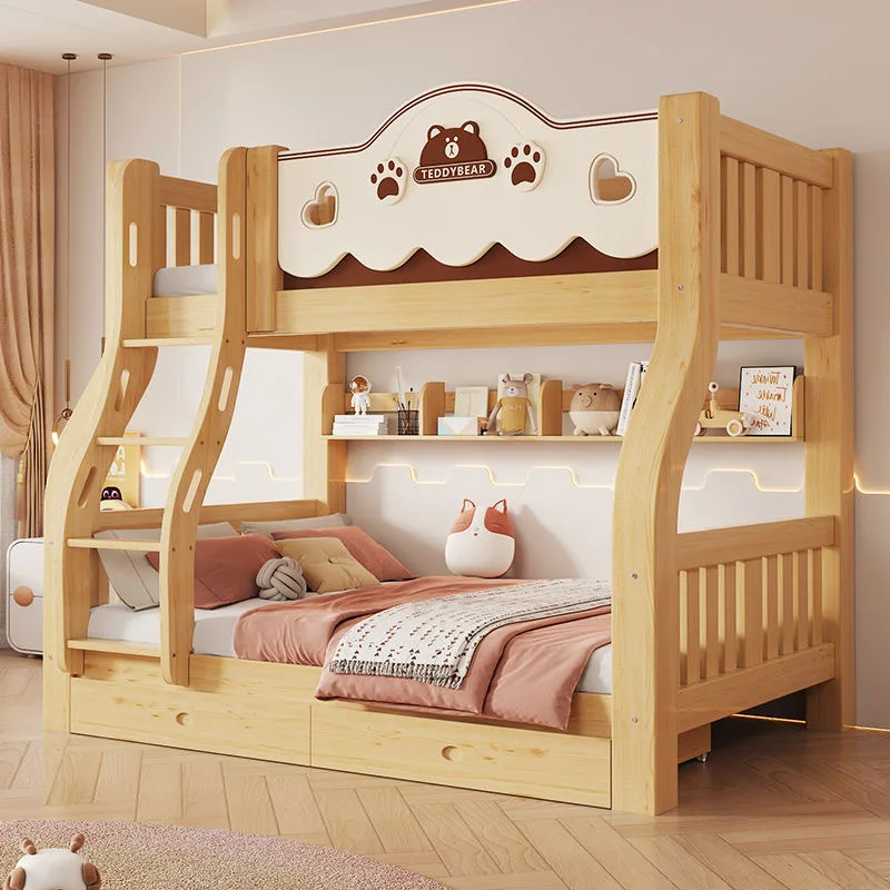 Full Solid Wood Mother_children Bunk Bed High and Low Bed Princess Bed Storage
