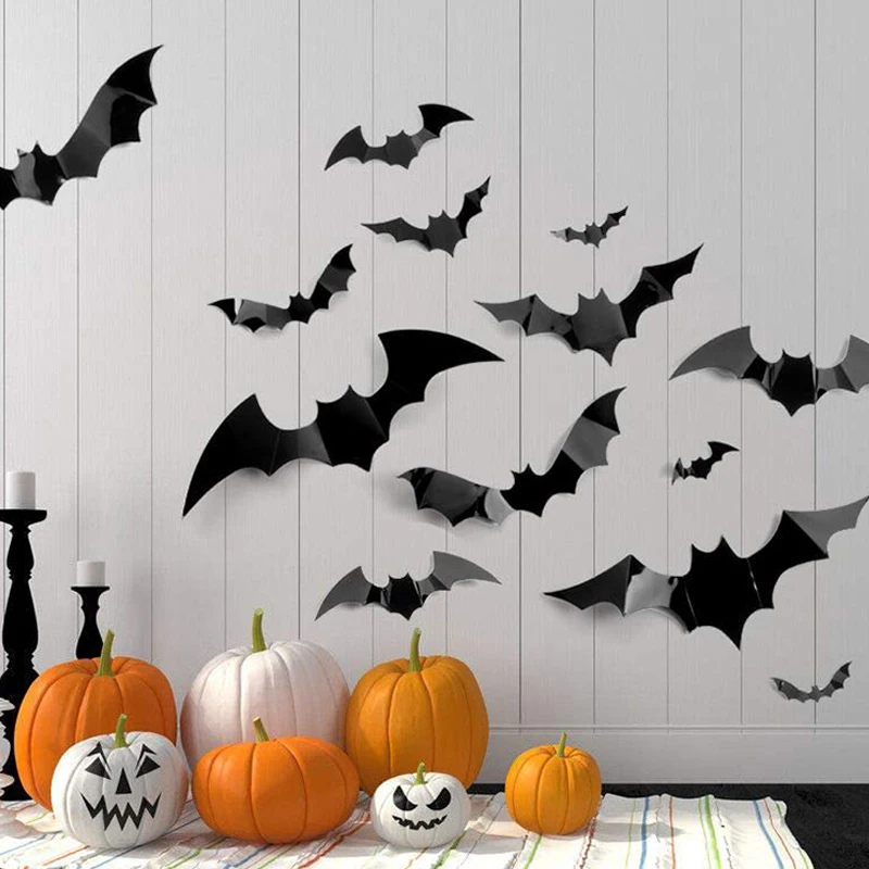 Eco friendly Halloween artificial bat wall backdrop 3D sticker 16 pcs per bag for bedroom Halloween party indoor home decoration