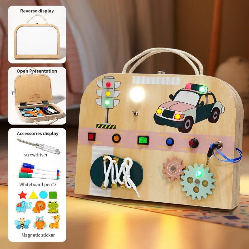 Montessori Children Wooden Activity Busy Board Led Light Early Educational Sensory First Birthday Gifts Busy Box Toys For Kids
