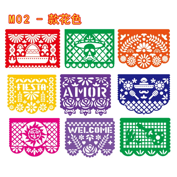 Mexican Theme Carnival Queue Party Decoration Square Banner Decorated Felt Flags Garland Day of The Dead Banner Skull Pattern