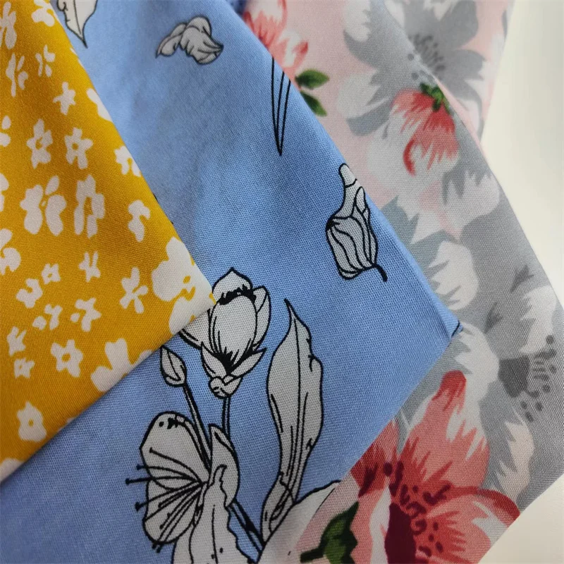 Good quality jersey scar raffia yarn floral rayon fabric to make rayon short shift dress