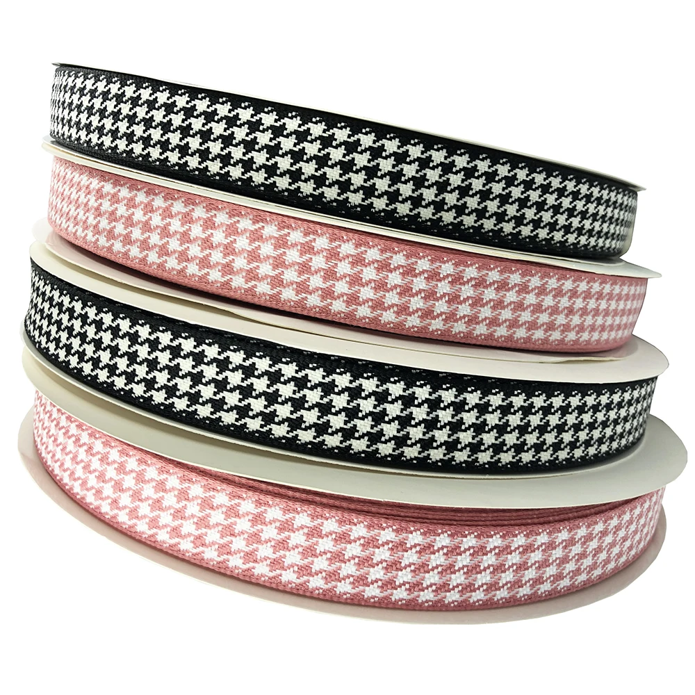Custom colors Houndstooth check fabric Webbing Double Sided Polyester dog tooth Jacquard Webbing