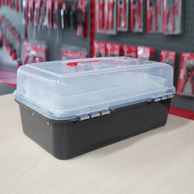 13 Inches Multifunctional Toolbox Tool Box Transparent PP Plastic High Quality OEM Red Hidden Hard Plastic Cargo Box Rolling