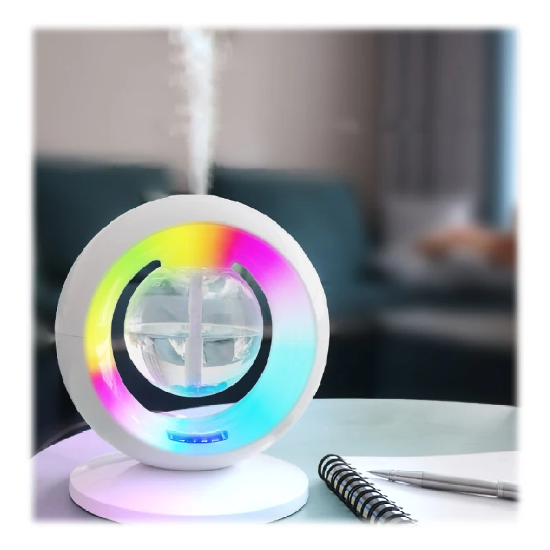 New Design Ultrasonic Water Ring 7 Colorful Light Humidifier 500ml Clock Display Industrial Household Desktop Air Humidifier