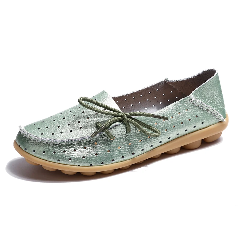 casual round toe summer hole trendy genuine leather comfortable mocassin loafers women driving boat shoes flat heel in dubai