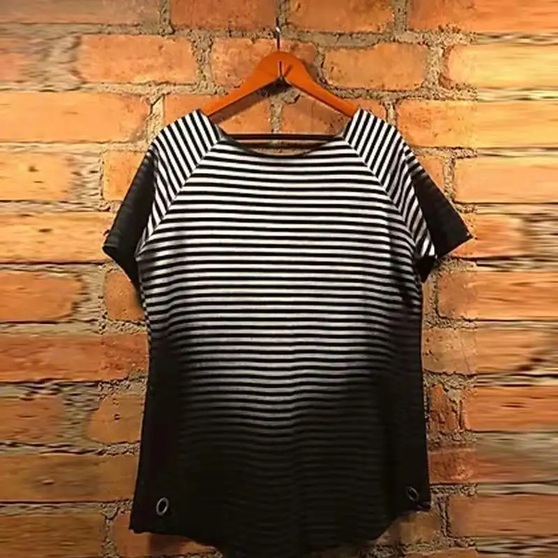 
2021 Cross-Border AliExpress Amazon Summer European And American Hot Style Striped Casual Short-Sleeved Slim-Fitting T-Shirt Men 