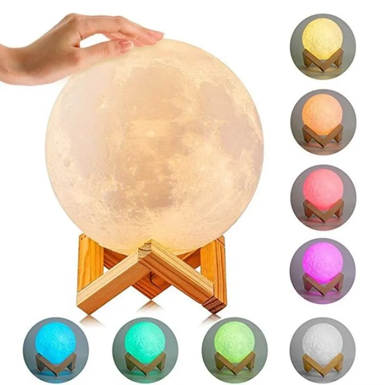 Lonvis 16 Colour Moon Lamp Bt Speaker 3D Print Night Light Galaxy Lamp Oem Touch Wooden Standnight Lamp Moon