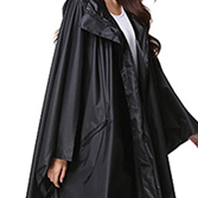 Custom Waterproof Black Plain Color Lightweight Biodegradable Polyester Adult Poncho Raincoat