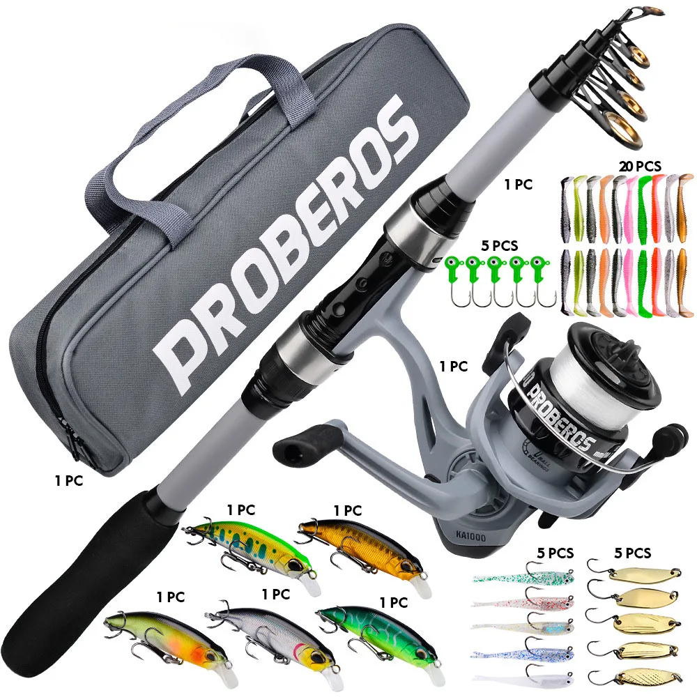 Full Set Portable Travel Kit Telescopic Spinning Reel Freshman Travel Fishing Rod And Reel Combo Set With Case