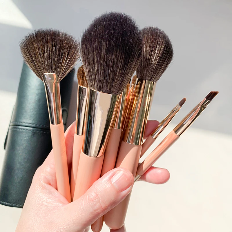 Portable Mini Animal Goat Hair 10 Pcs Makeup Brush Set Loose Powder Blush Concealer Eyebrow Pony Hair Eye Shadow Makeup Brushes