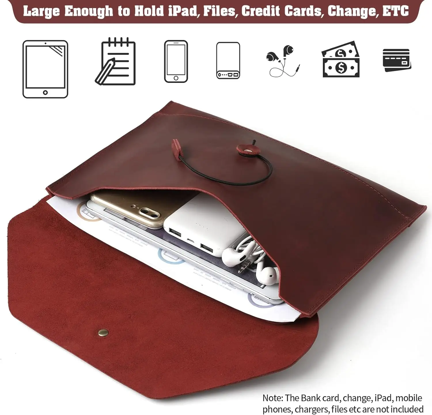 Leather Portfolio Organizer For 9 to 11 Inch Tablets Mailing Envelope Document Holder