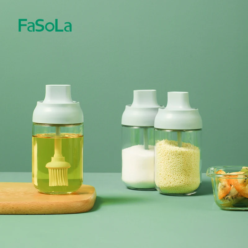 Диспенсер FaSoLa для специй шейкер соли и перца с силиконовой ложкой стеклянная банка масла щеткой 250 мл кухонные