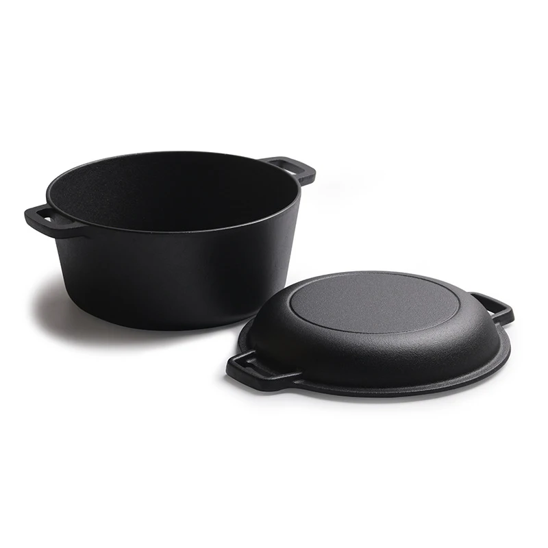 Custom cast iron casserole skillet 2-in-1 Safe outdoor kitchen pan with pre-seasoned cast iron Dutch pan oven