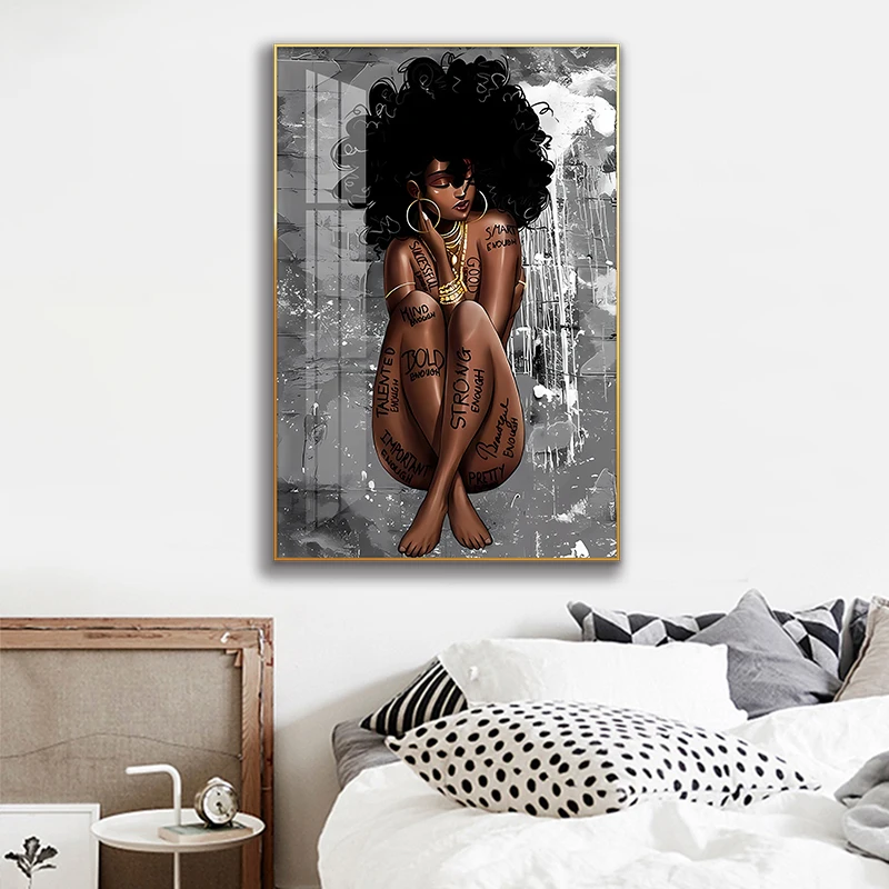 A beautiful african sexy woman wall art nude luxury painting for home decor picture print canvas and poster corridor