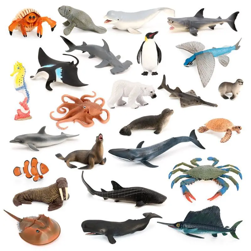 PVC Solid Simulation Ocean Animal Figure Toys Sharks Whales Dolphin Bath Toys Plastic Cake Toppers Toys Sea Animal Figurines