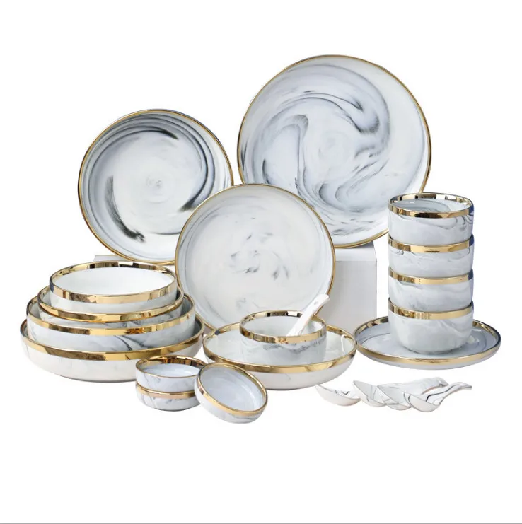 2021new products nordic style Dishes & Plates Set marble dinner set luxury tableware for weddings hotel