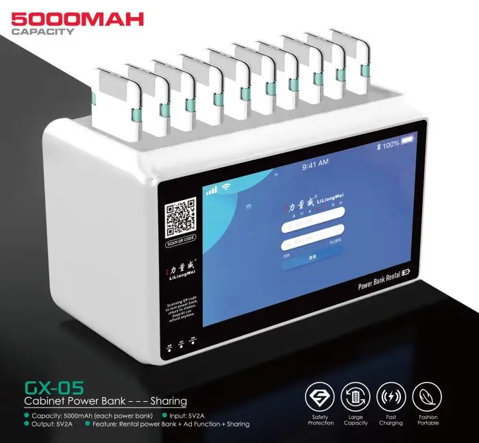 
Scanning QR Code shared Power Bank Rental station in Restaurant bar Airport shopping mall Hospital 