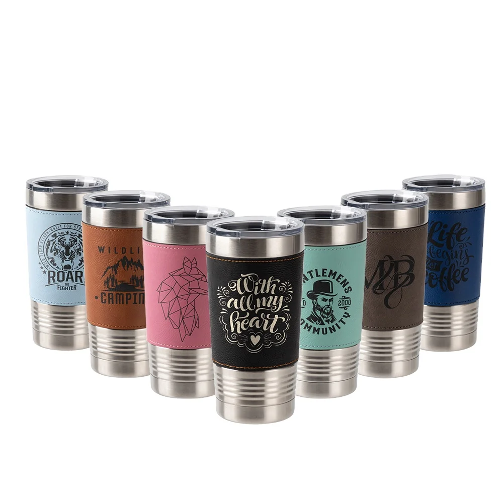 PYD Life Newest Wholesale 20OZ Stainless Steel Cups Coffee Tumbler Cup With Lid Laserable Leatherette Tumbler