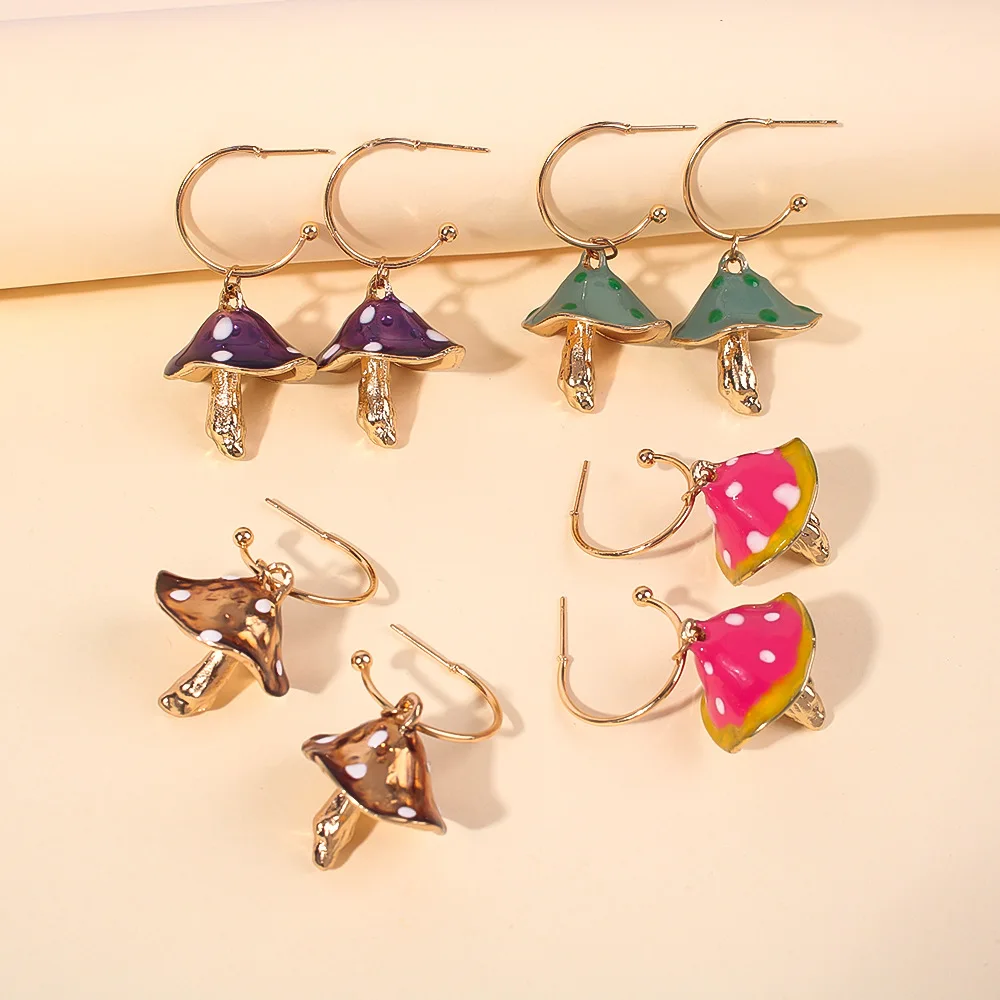 2024 creative dreamlike cute forest series small mushroom drop oill colorful earrings