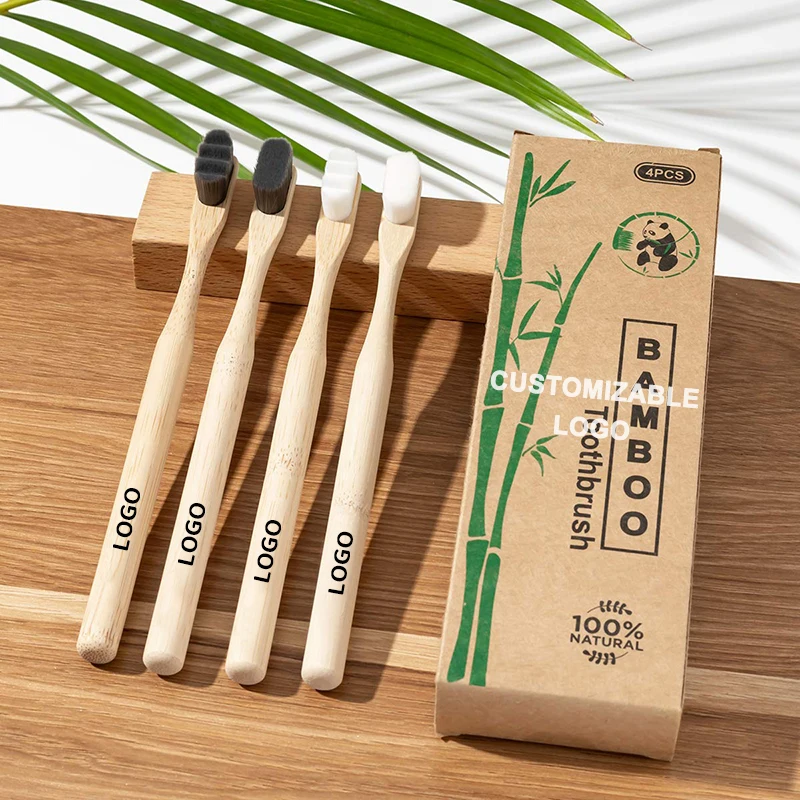 Wholesale Bamboo Toothbrush 100% Biodegradable Natural Wooden Handle Hotel Travel Bamboo Tooth brush