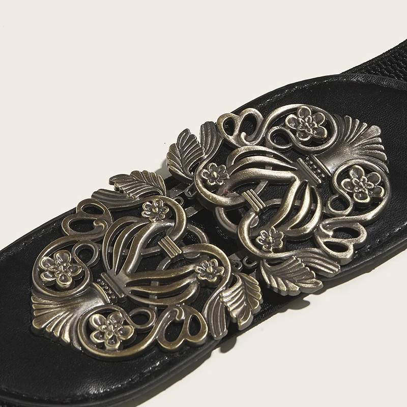 85cm Plus Size Vintage Breathable Elastic Black Girdle Belt Exquisite Metal Buckle Wide Waist Seal