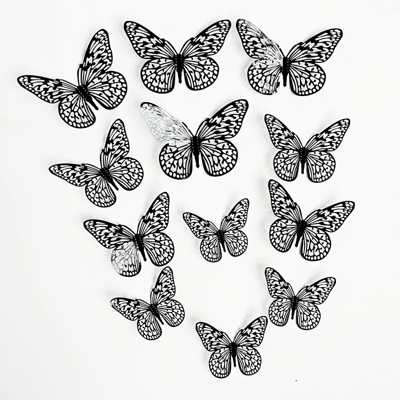 12PCS Metal Butterfly Wall Decoration Butterfly 3D Hollow Home Living Room Three-dimensional Butterfly Decal