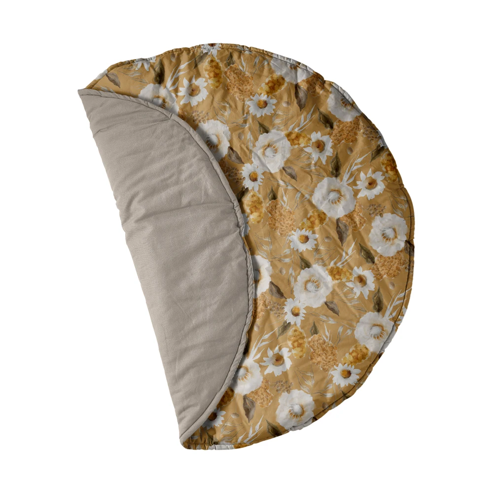 Lovely and soft linen floral print custom well made kids room mat baby tummy time play carpet