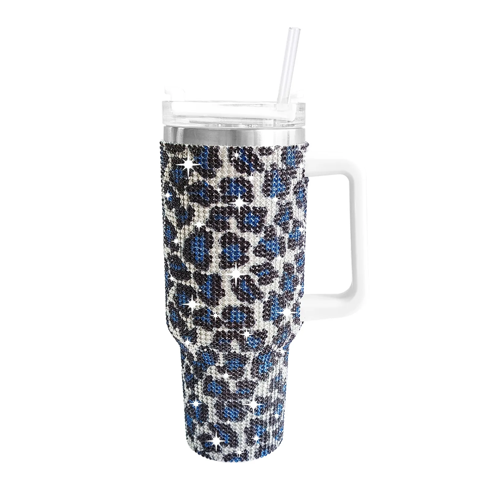 New Tiktok Amazon 40oz Diamond Stainless Steel Tumbler with Handle Custom Logo Tumbler Pattern Insulated Cups