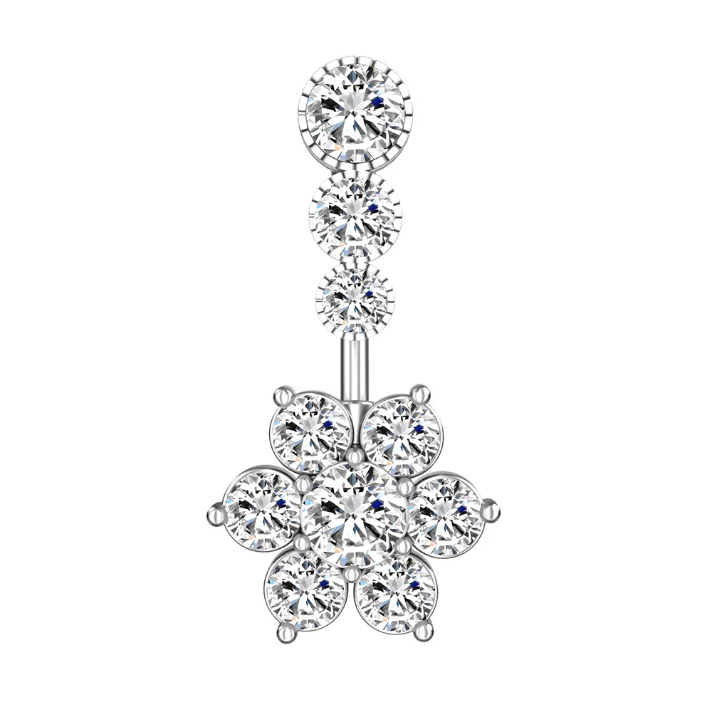 Wholesale Stainless Steel Snowflakes shape Navel Piercing Double Gem Belly Button Ring Body Jewelry