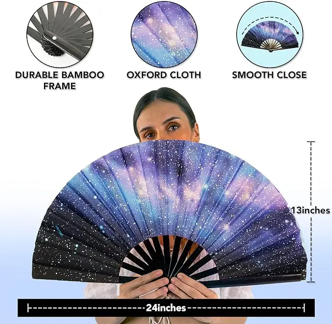 Customized Personalized Bamboo Fan  Large Folding Hand for Dance Party