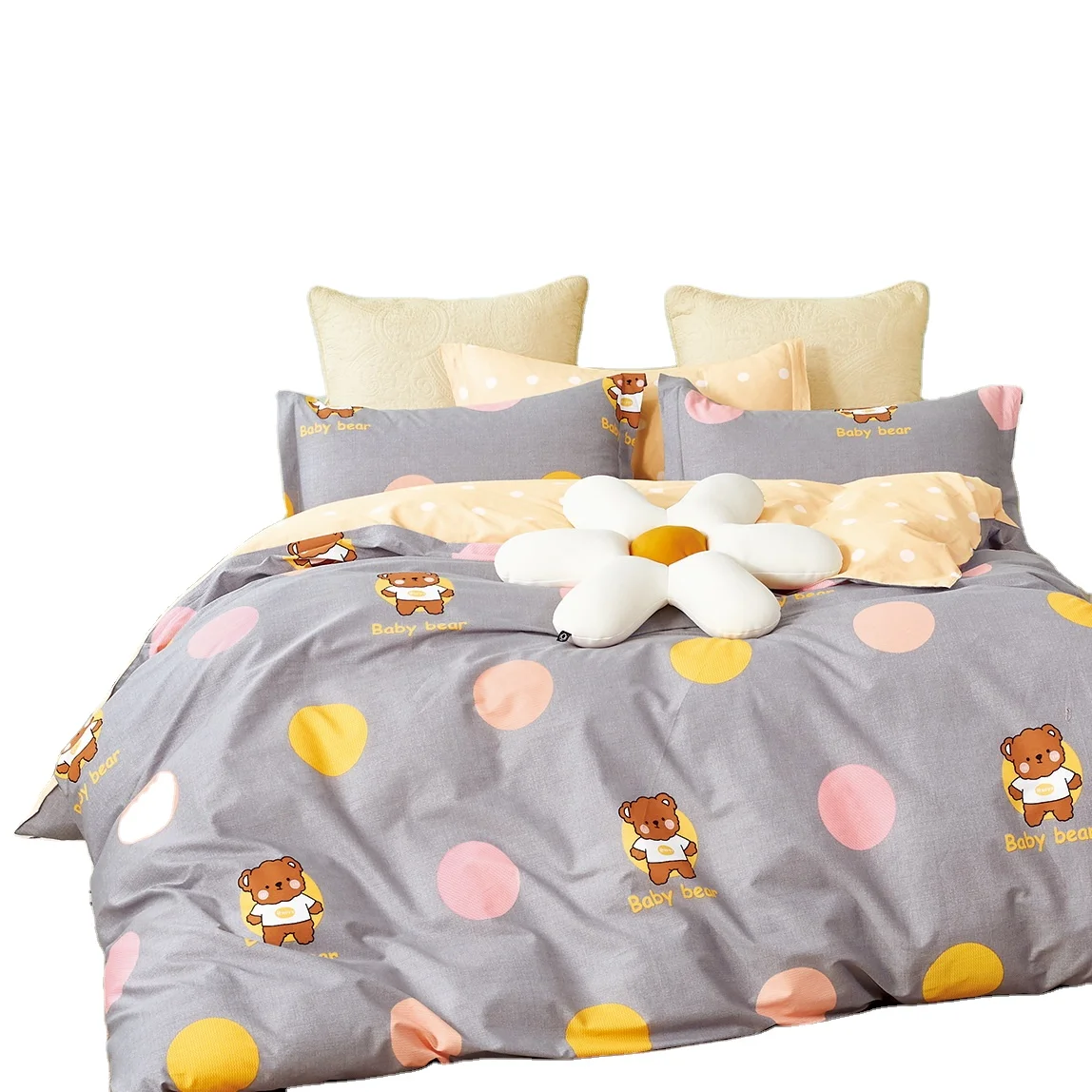 Comfortable 100% cotton kids bed sheet bedding sets with lovely carton design bear pig printed