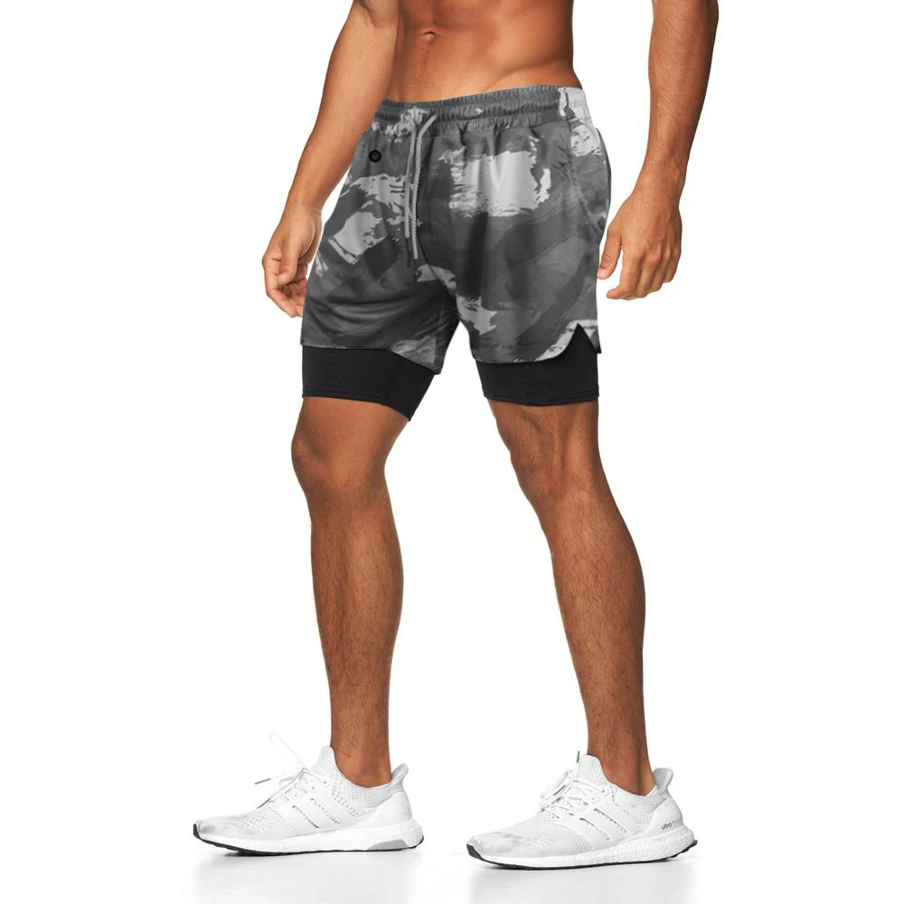 Мужские шорты для фитнеса, быстросохнущие двухслойные дышащие повседневные мужские шорты для тренажерного зала