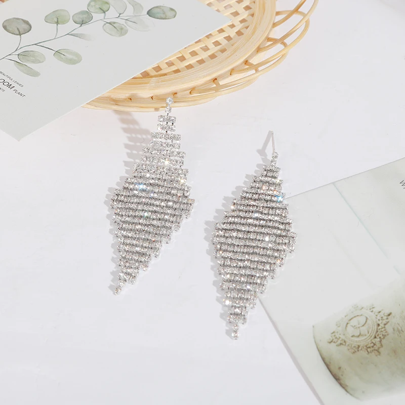 Luxury gold multi-layered rhinestone tassel earrings long crystal rhinestone chain tassel pendant earrings girl