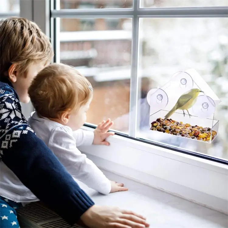 Heavy Duty Bird Feeder House Acrylic Pegons Cage Bird Window Feeder