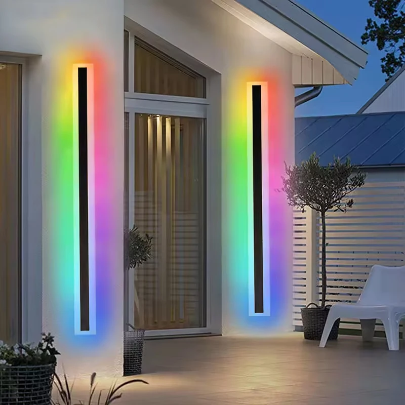 Outdoor Garden IP65 Aluminum Long Wall Lamp 110V 220V RGB RGBW 1M 1.2M 2M 2.4M Exterior LED Strip Linear Outdoor Wall Light