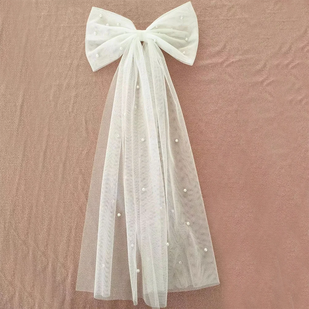 Wholesale Beautiful Veil Bow Women Hair Accessories Wedding Bridal Pearl Veil Bow