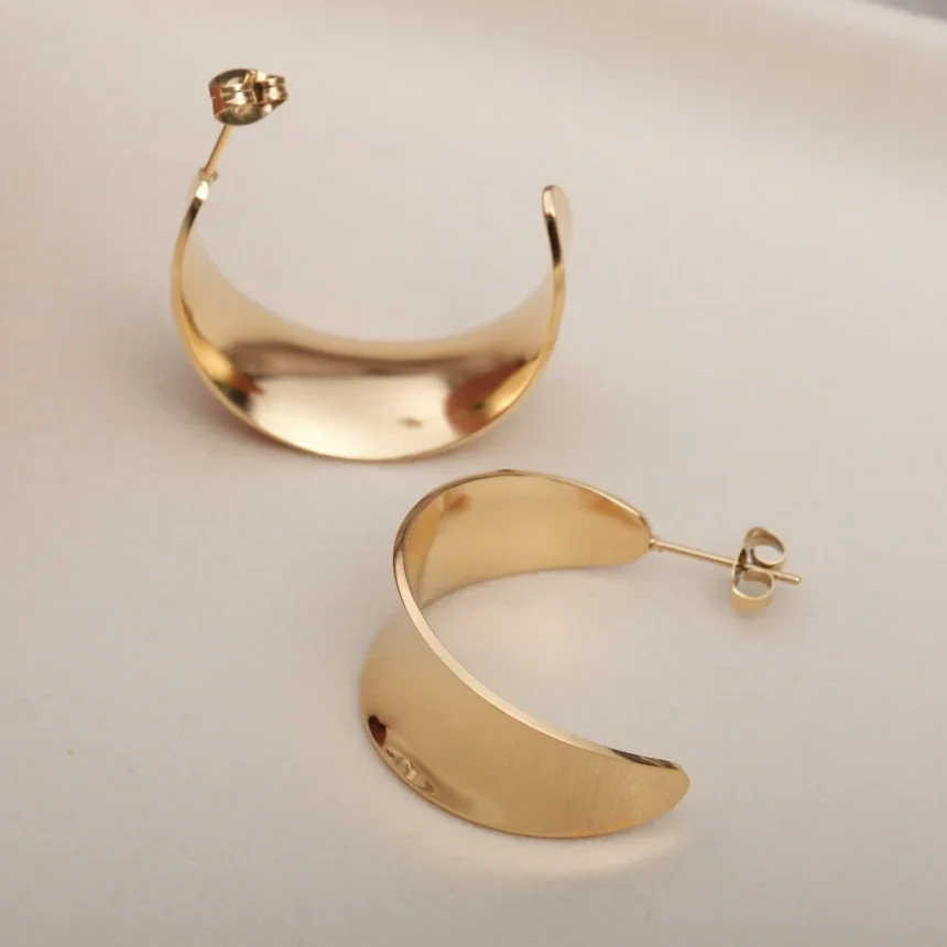 Minimalist 18k Gold Plated Women Jewelry Stainless Steel Gold Filled Jewelry 18k Earrings C Shape Waterproof Gold Hoop Earrings