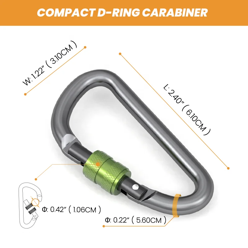 D Shaped Aluminum Hook Mini Key Chain Clip Carabiner For Climbing Screwgate