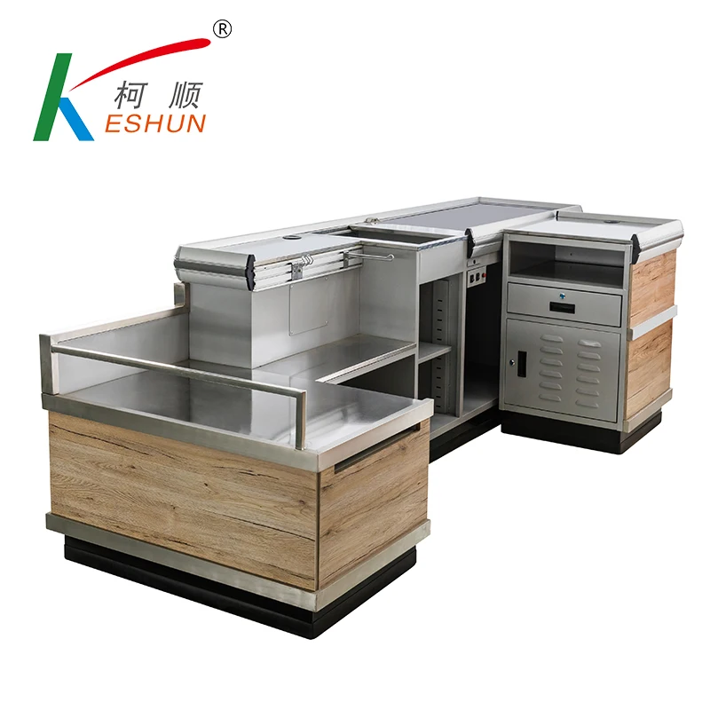 Supermarket convenience store checkout counter table for sale Durable stainless steel supermarket checkout counter cashier desk