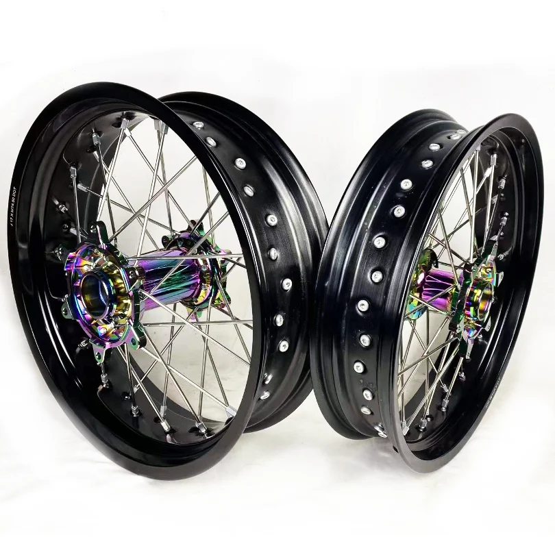 17 Inch Super Motard wheels with Titanium rainbow Wheel hubs for KTM EXC SXF 250