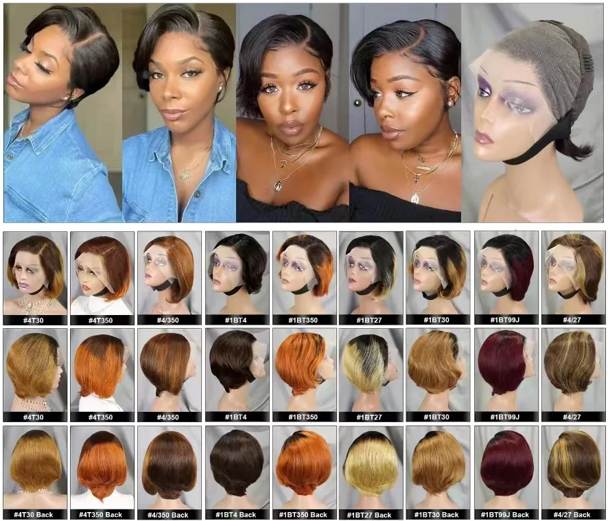 13x4 Full Frontal Lace Pixie Cut High Density Fashion Style Human Hair Wig
