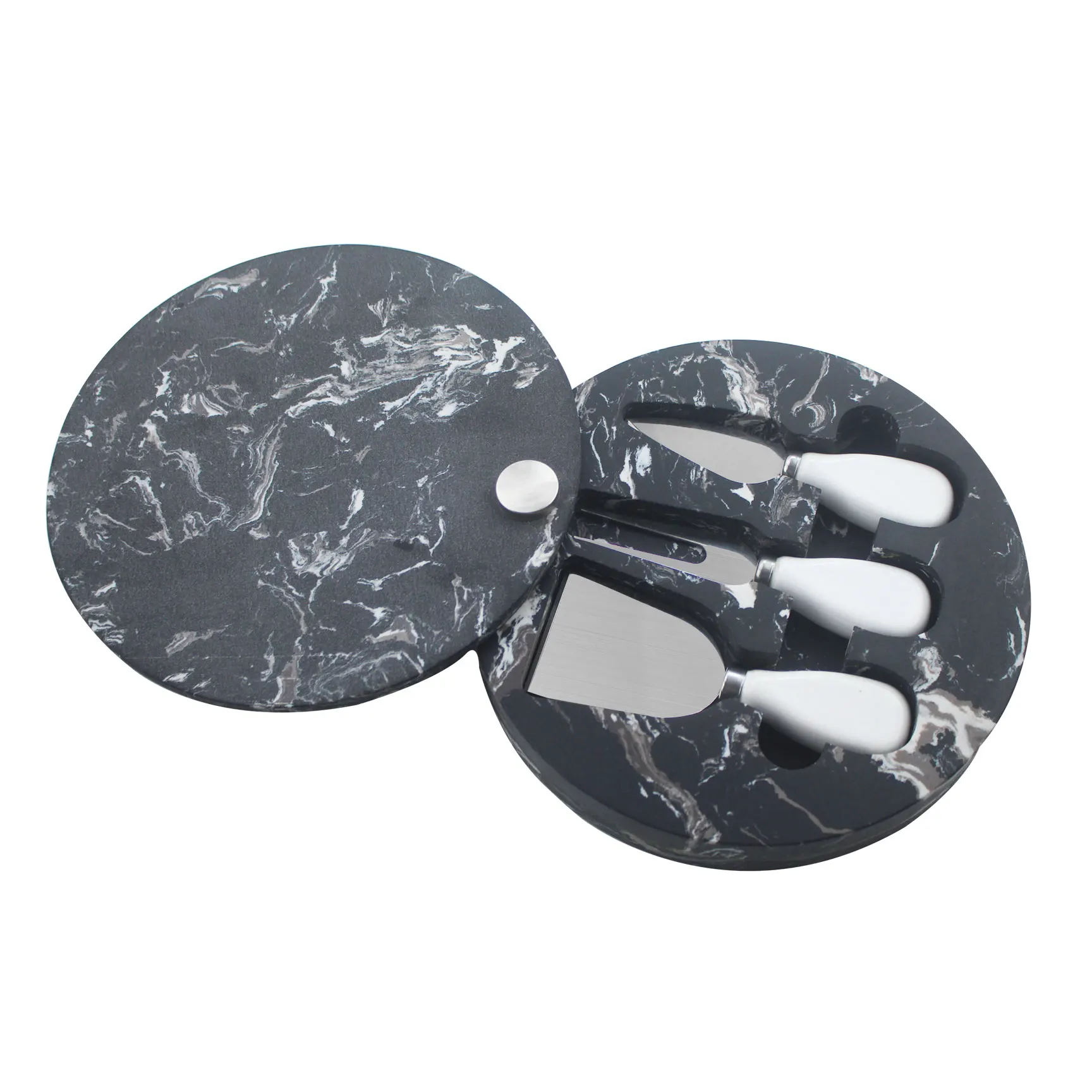 Homsense New design Marble cheese cutting board with ceramic handle cheese knife functional cheese board set