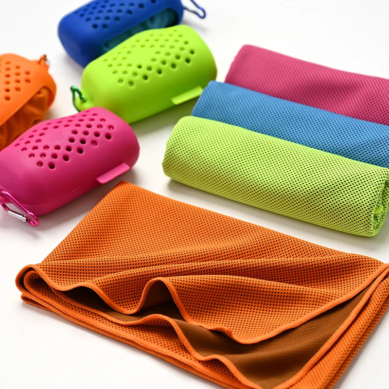 
Colorful Microfiber Fast Dry Ice Cooling Sports Towel Plain Lightweight Running 30*90cm Golf Towel With Silicone Pocket 