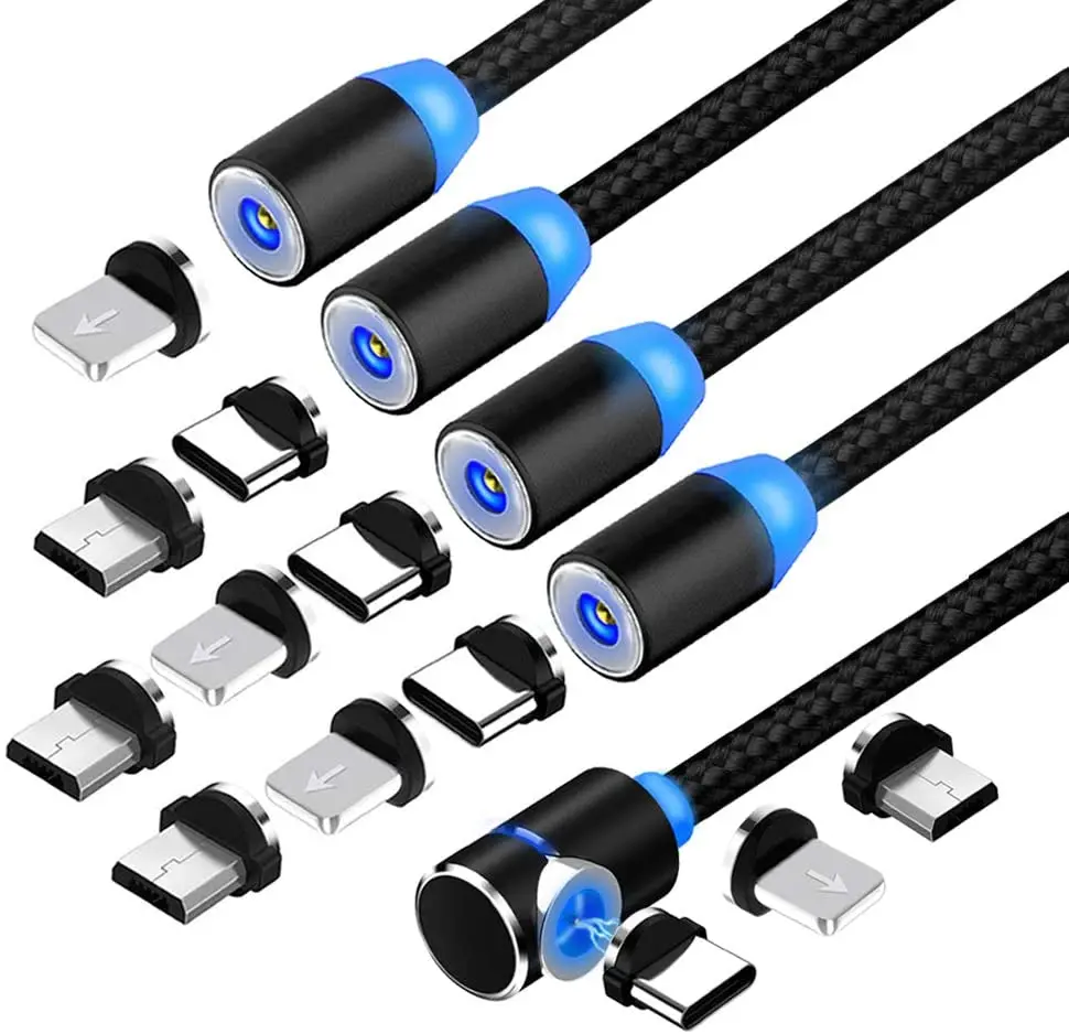 Magnetic Charging Cable [4-Pack,1ft/3ft/6ft/6ft], Terasako 3-in-1 Nylon Braided Cord, Compatible with Mirco USB, Type C