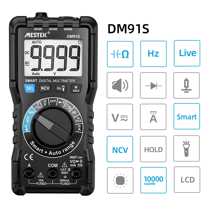 NCV AC DC Voltmeter Multimetro Digital Multimeter HZ Ohm Capacitance Multimeter 100mF Capacitance Smart Multi Tester