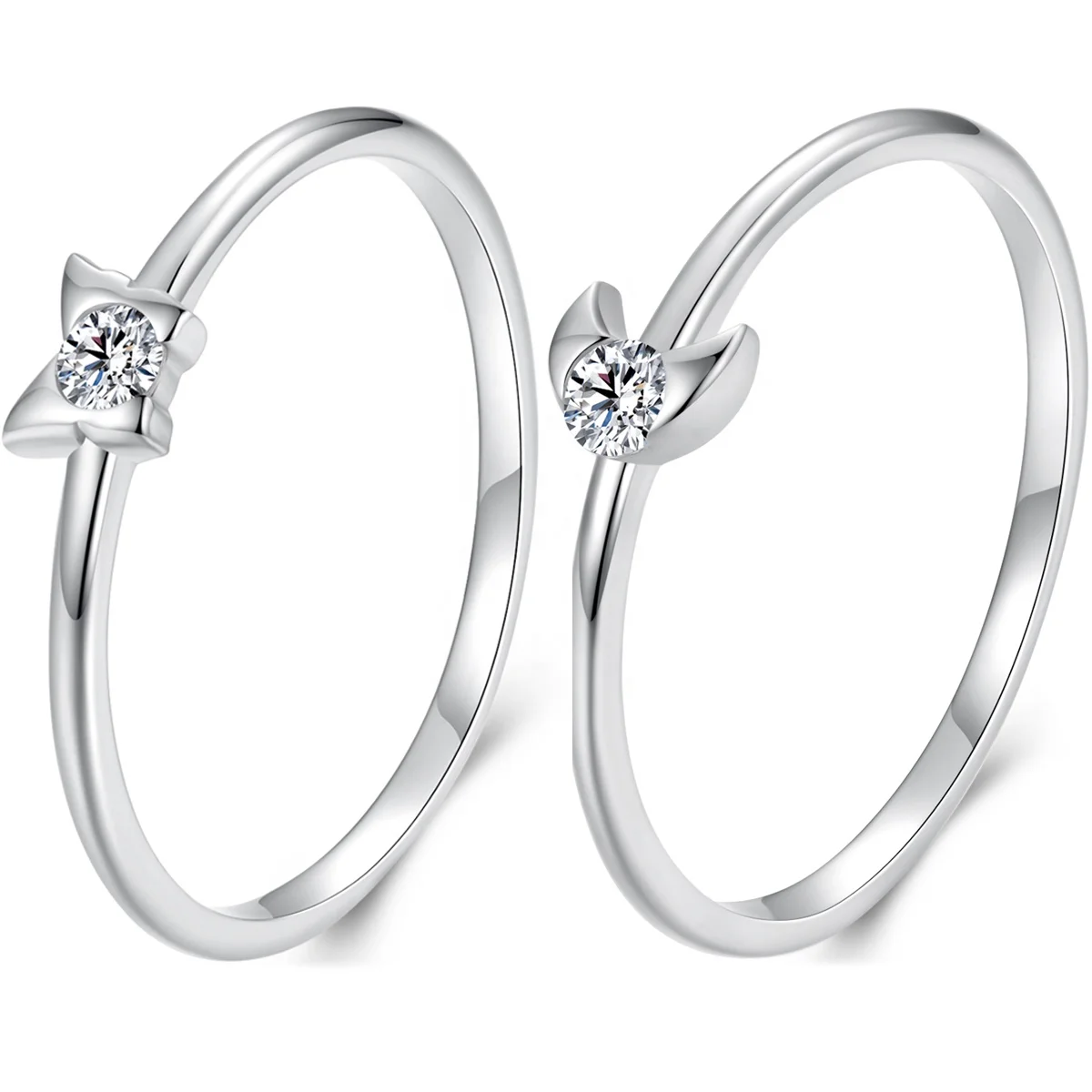 925 Sterling Silver Butterfly Ring Moon Sparkling Zircon Band Plated White Gold for Women Weeding Fine Jewelry Gift BSR615