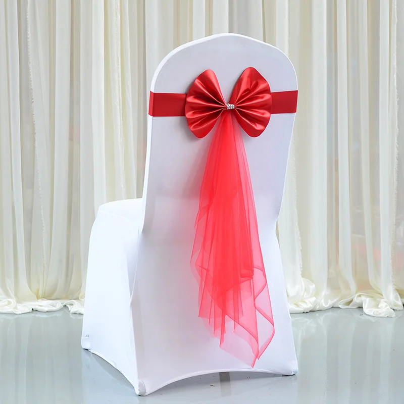 wedding sashes bow tie yarn chiffon banquet flower back cover decoration chaises de mariage shashe chair bands