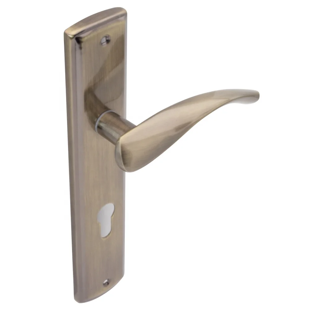 European style panel lock,Factory direct price hardware handles,Antique Brass lever door handle on plate
