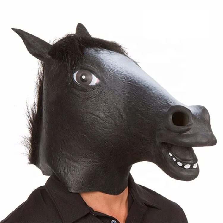 PoeticExist Party Novelties Hacker Costume Horse Head Human Face Anime Scary Latex Horror Celebrities Halloween Realistic  Mask